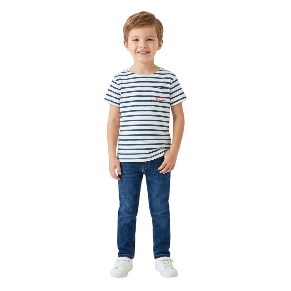 Kids Boy's Navy Striped Top,White