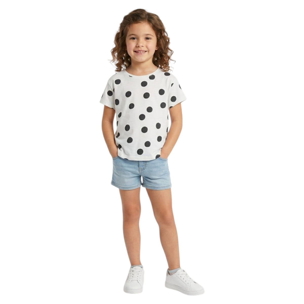 Kids Girl's Black Dotted Top,White