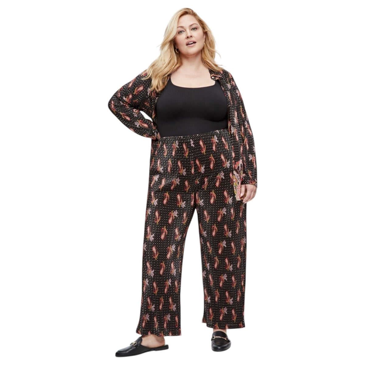Women's Printed Ribbed Pant,Black