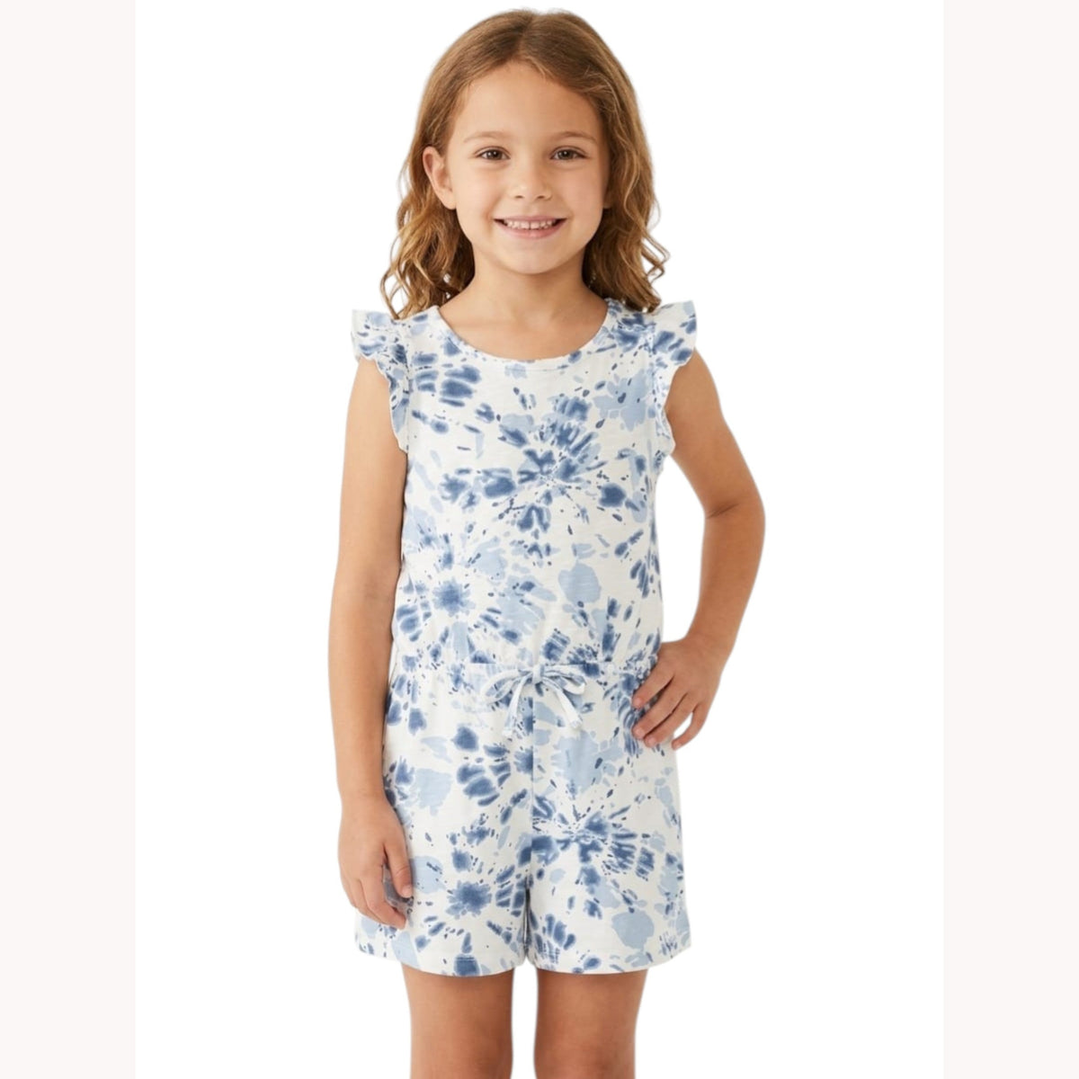Kids Girl's Blue Printed Jumpsuit,White
