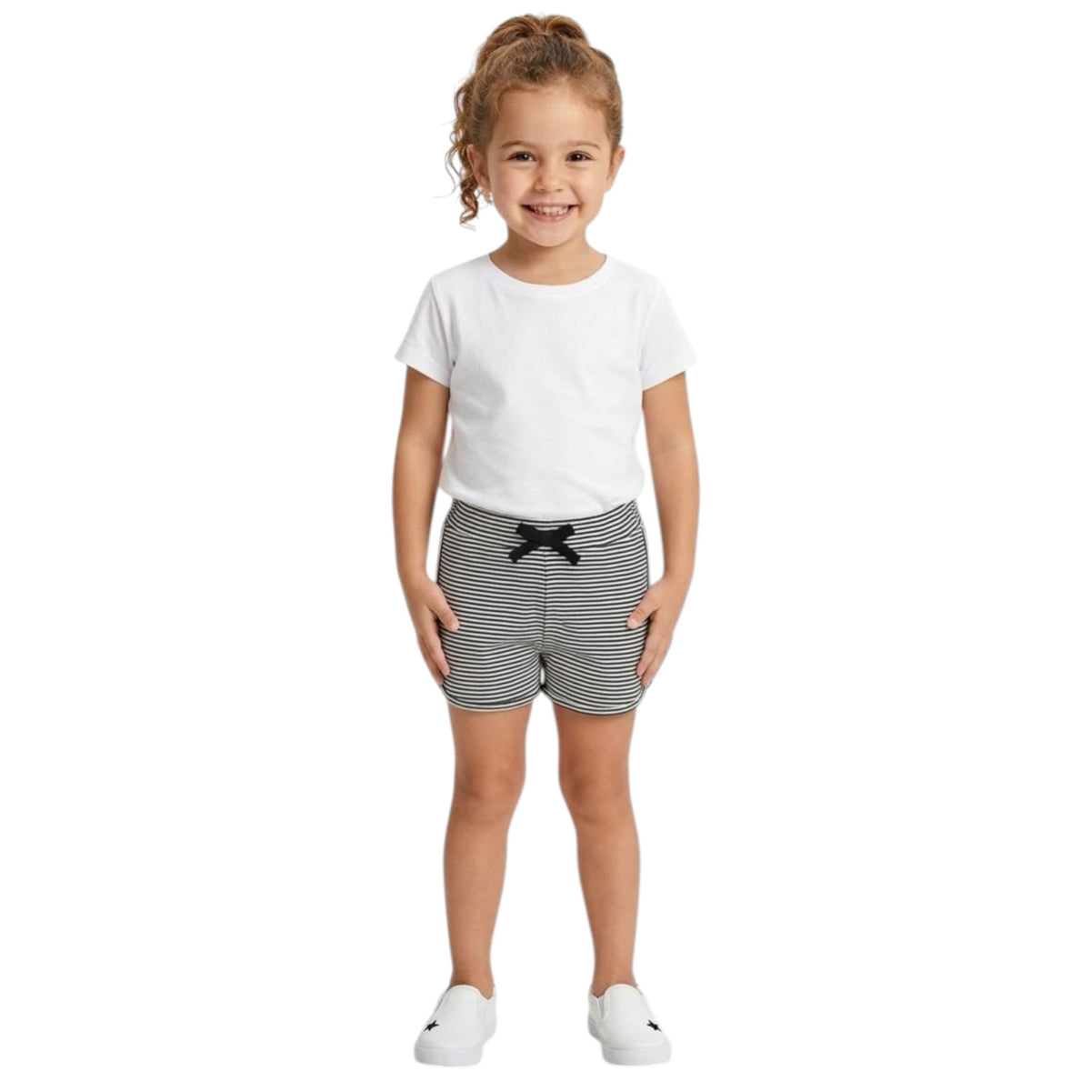 Kids Girl's Navy Striped Short,White/Navy