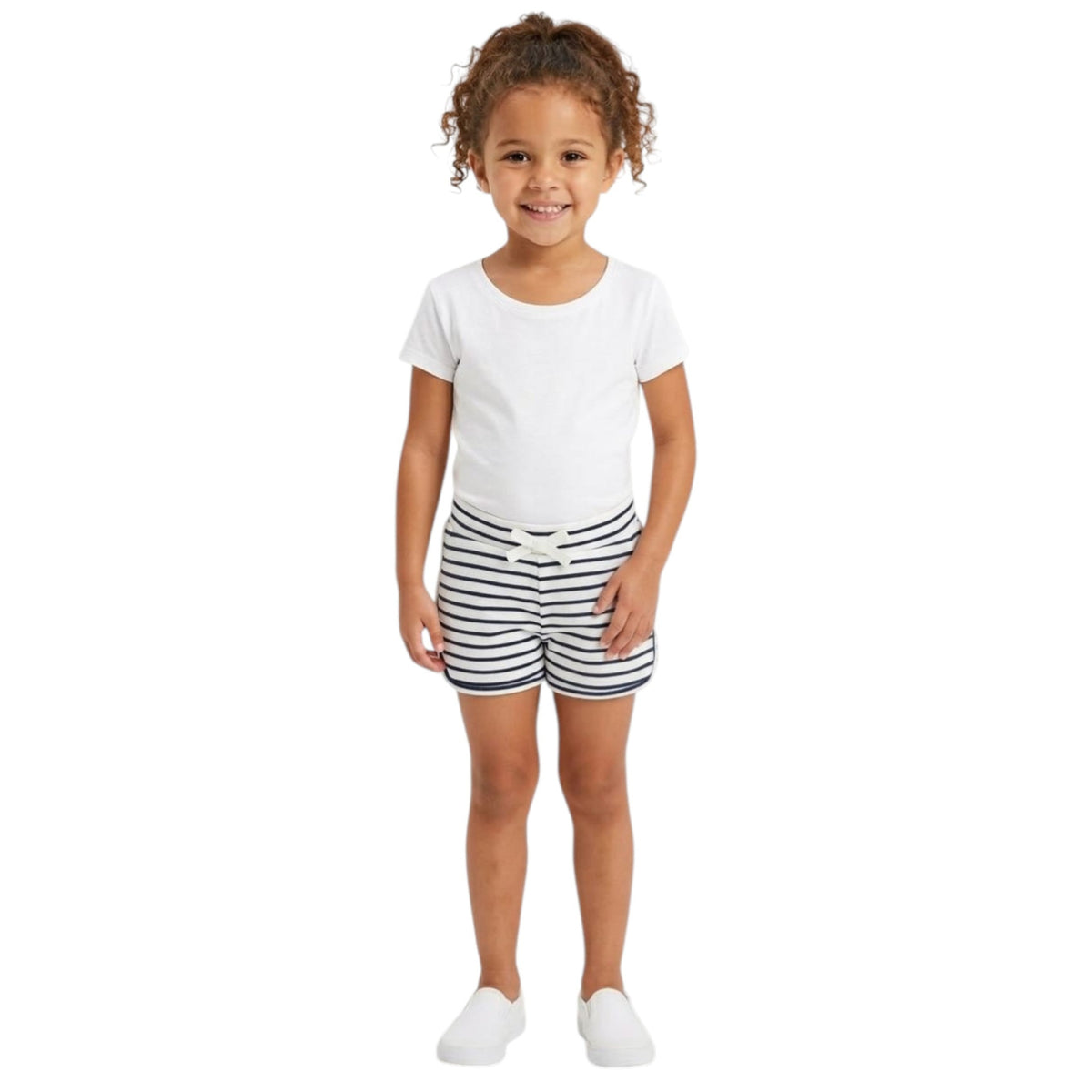 Kids Girl's Navy Striped Short,White