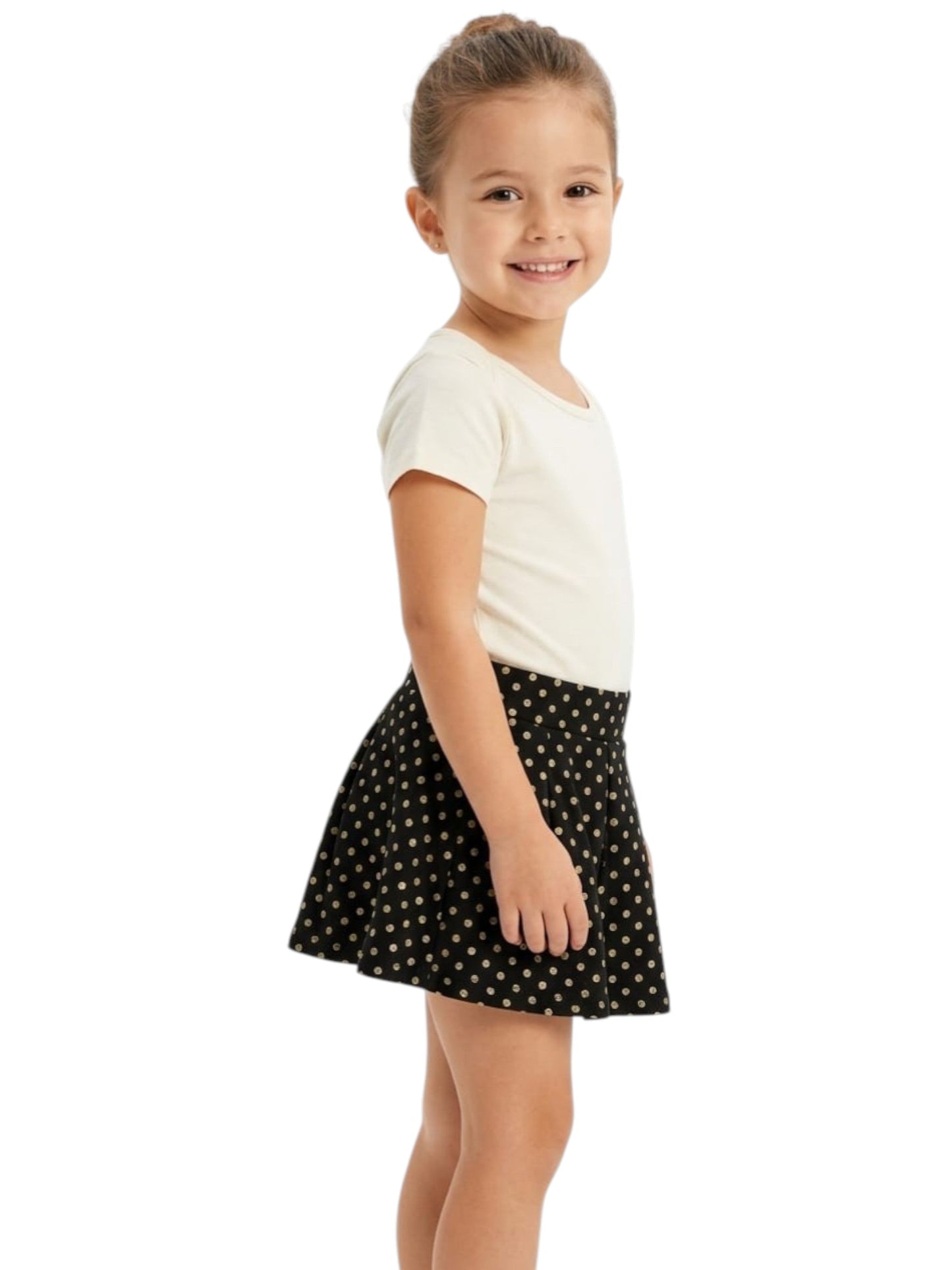 Kids Girl's Gold Dotted Skirt,Black
