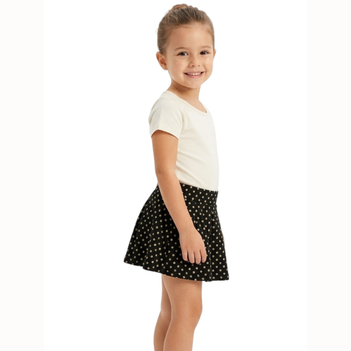 Kids Girl's Gold Dotted Skirt,Black