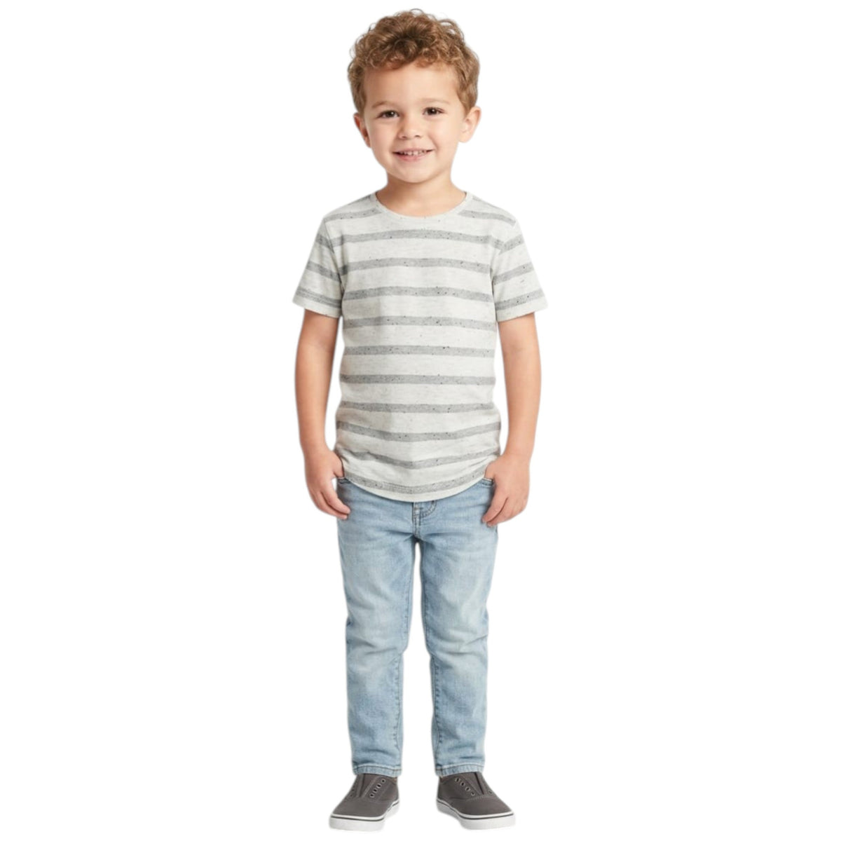 Kids Boy's Grey Striped Top,Light Grey
