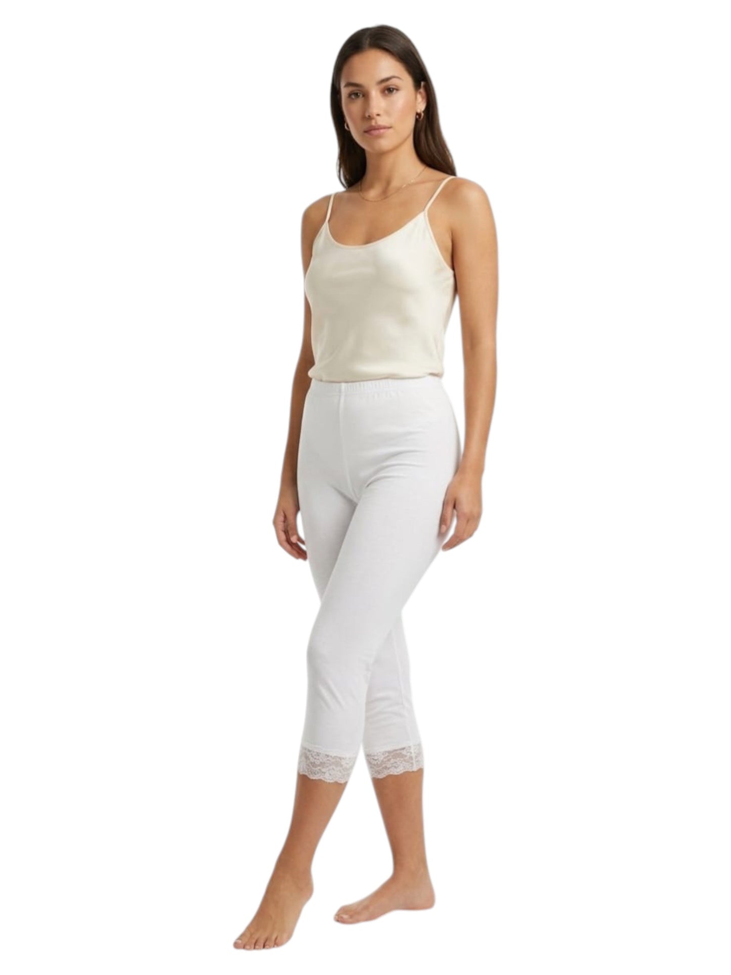 Women's Lace Plain Sleepwear Legging,White