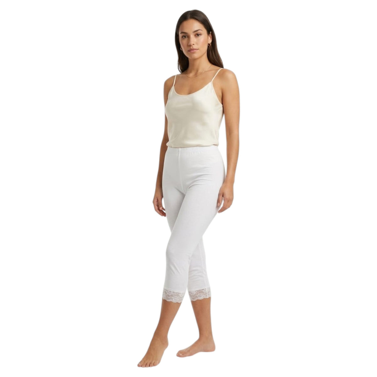 Women's Lace Plain Sleepwear Legging,White