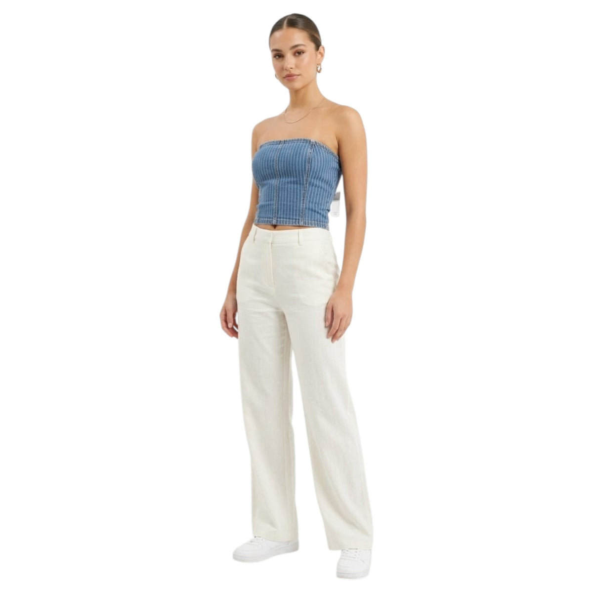 Women's Plain Crop Off Shoulders Top,Jeans Blue