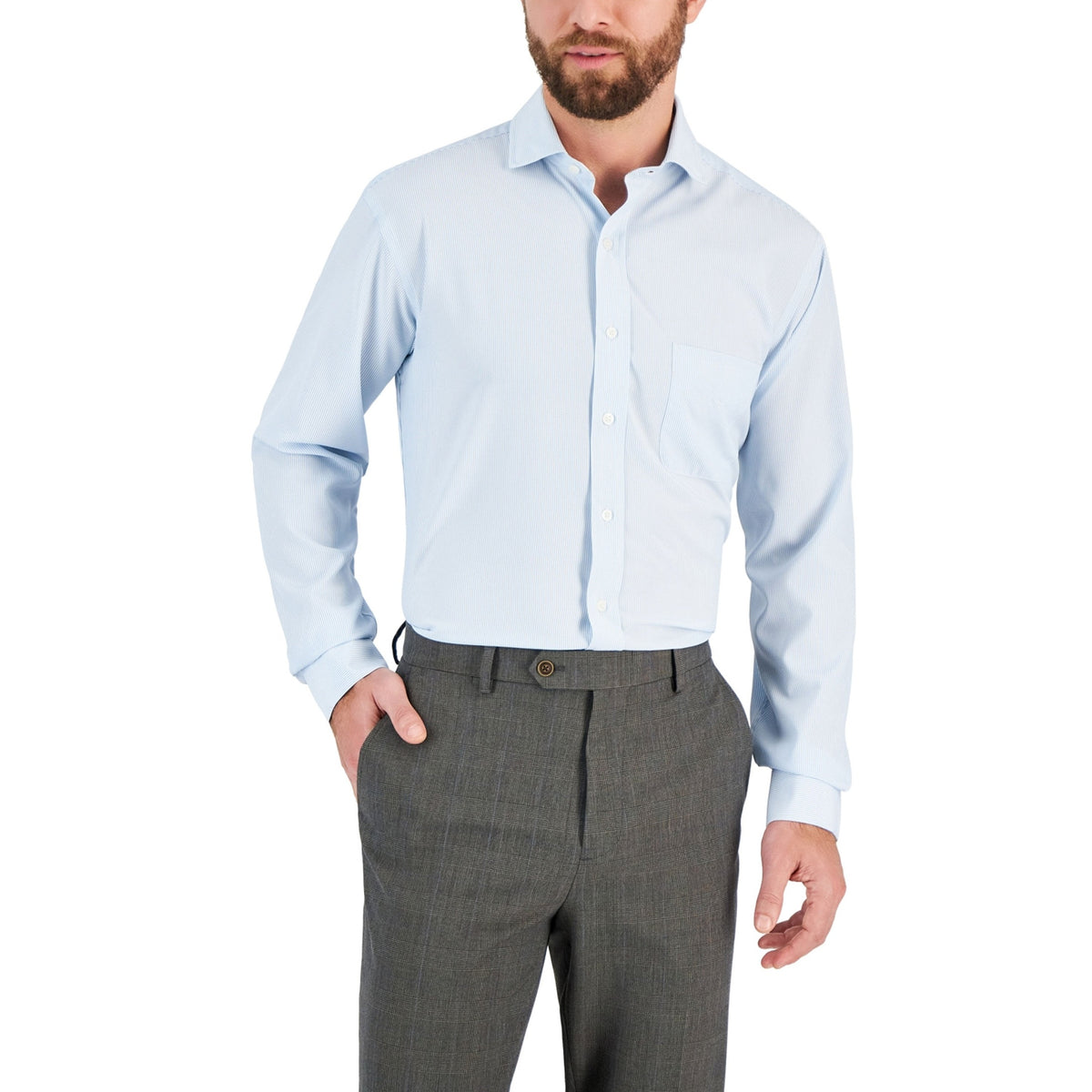 Men's Light Blue Striped Dress Shirt,Blue