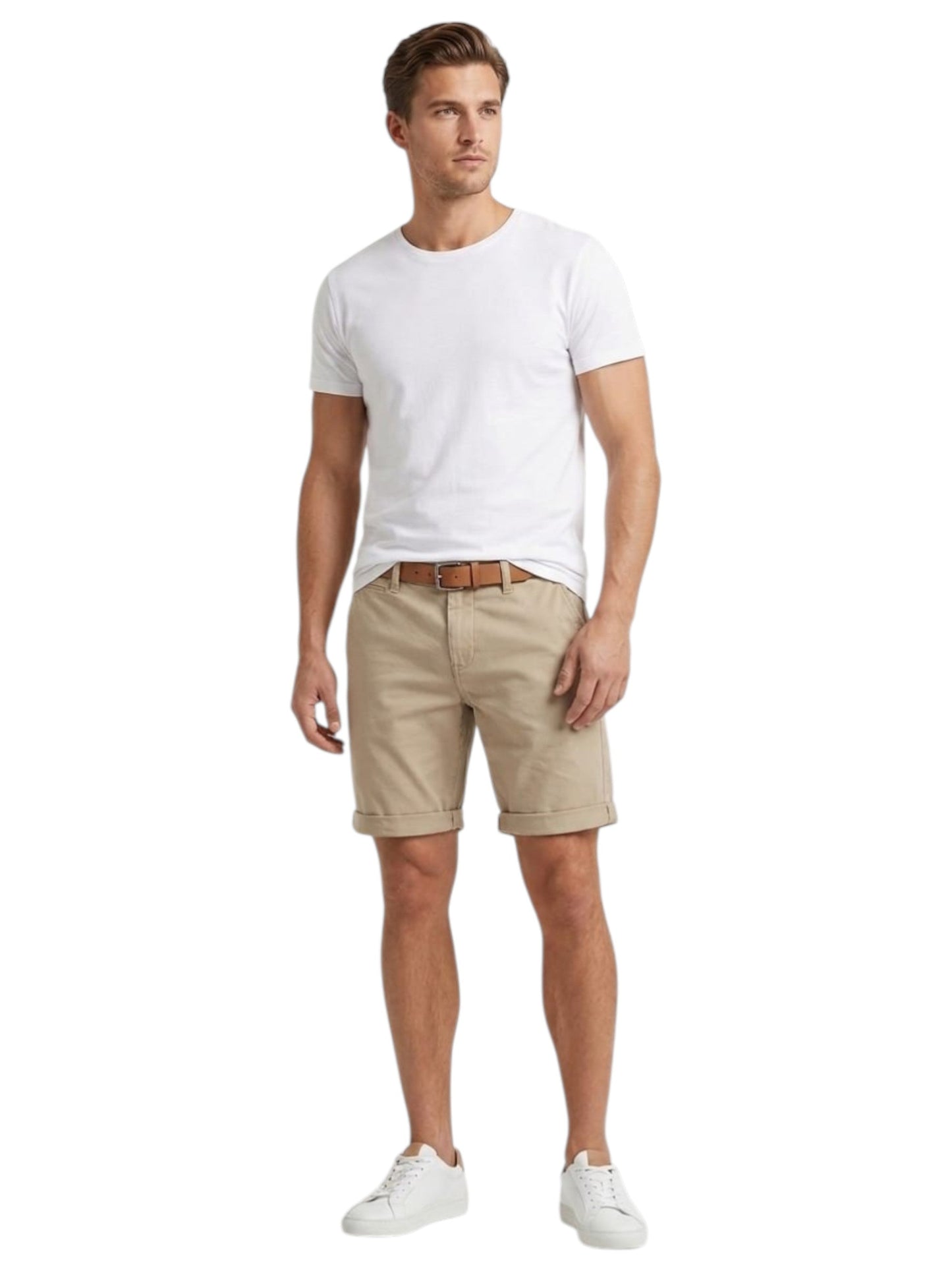 Men's Plain Short &Belt,Beige