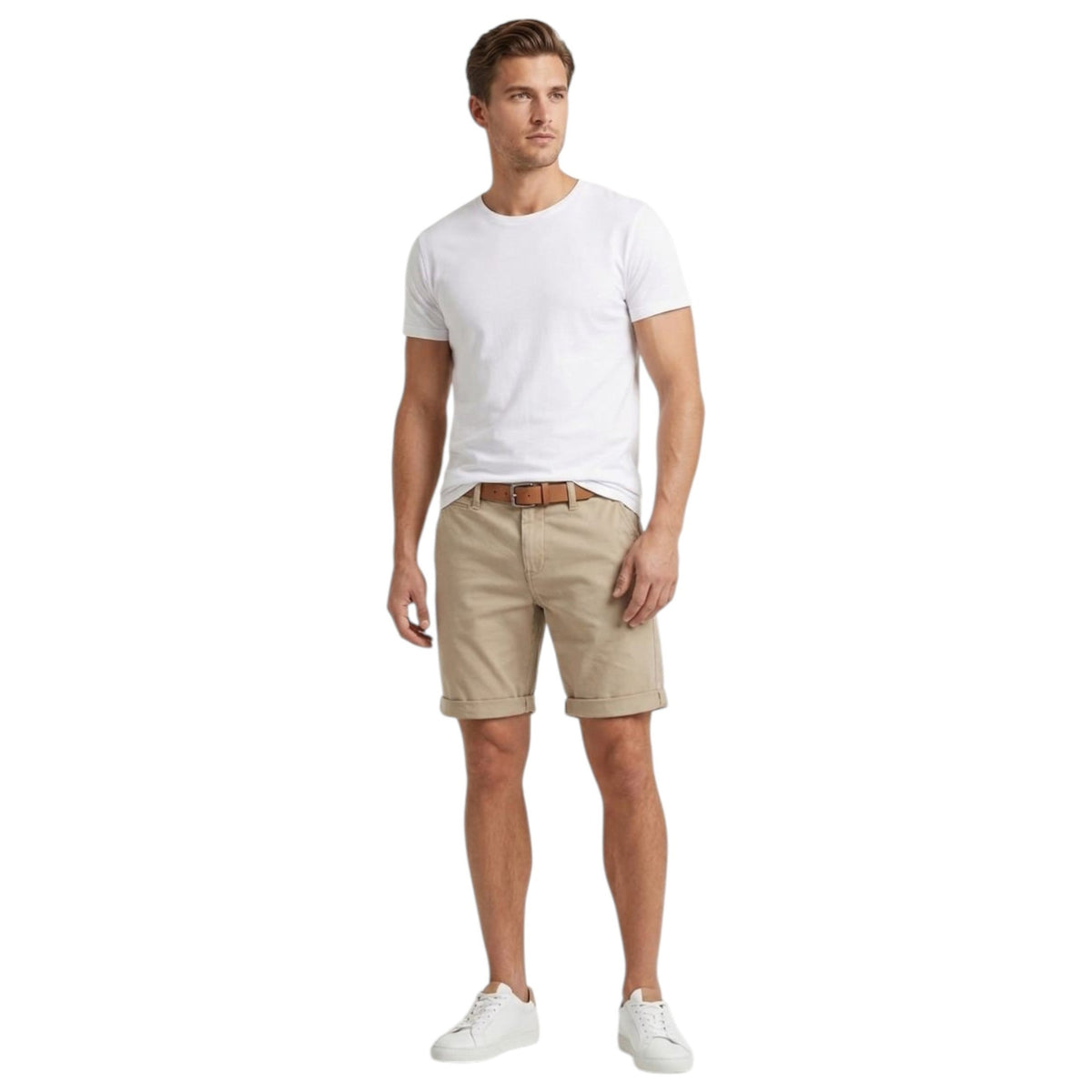 Men's Plain Short &Belt,Beige