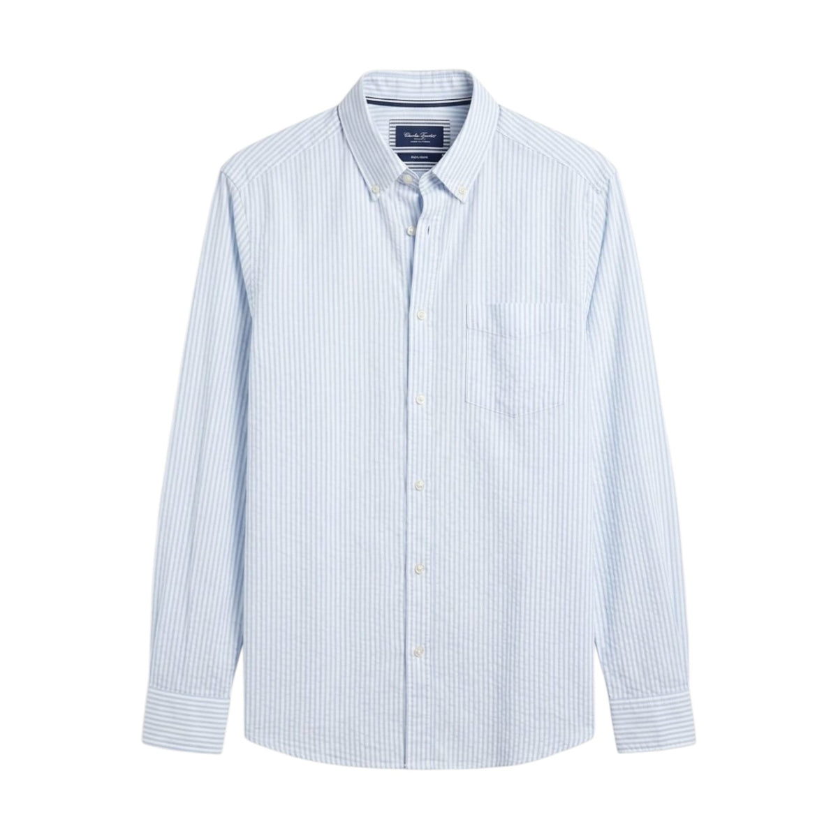 Men's Light Blue Striped Dress Shirt,White