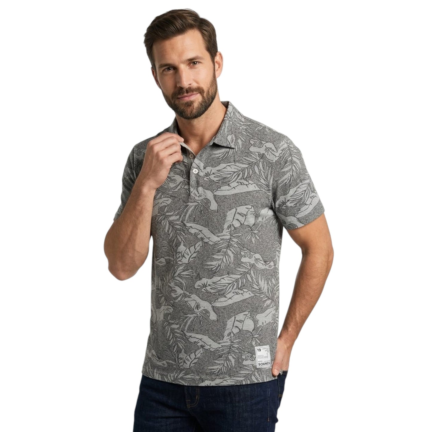 Men's Printed Textured Top,Grey