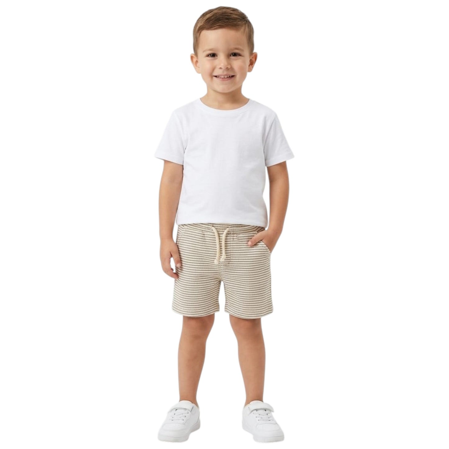 Kids Boy's Black Stripped Short,Light Beige