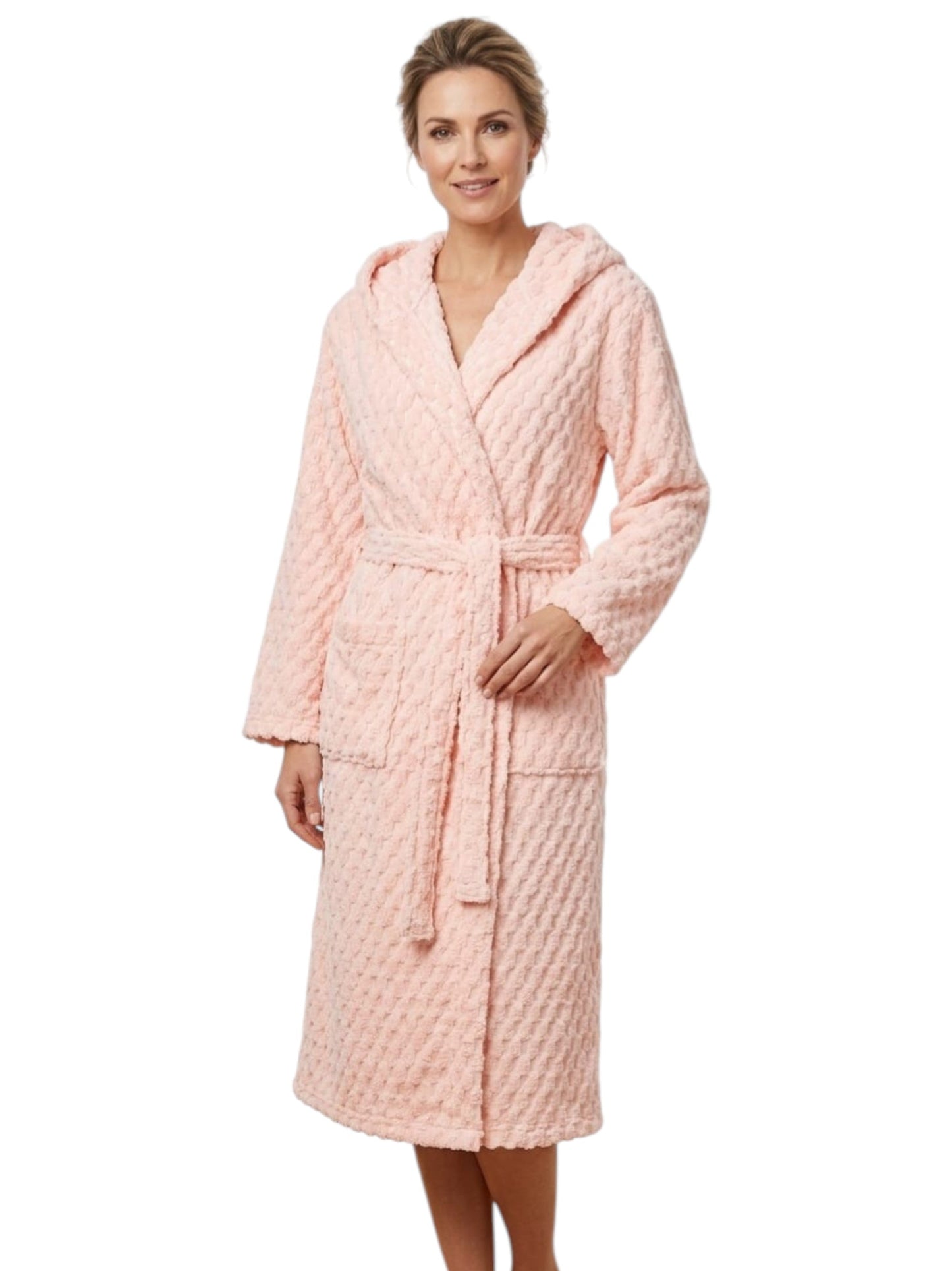 Women's Faux Fur Sleepwear Robe&Belt,Light Pink