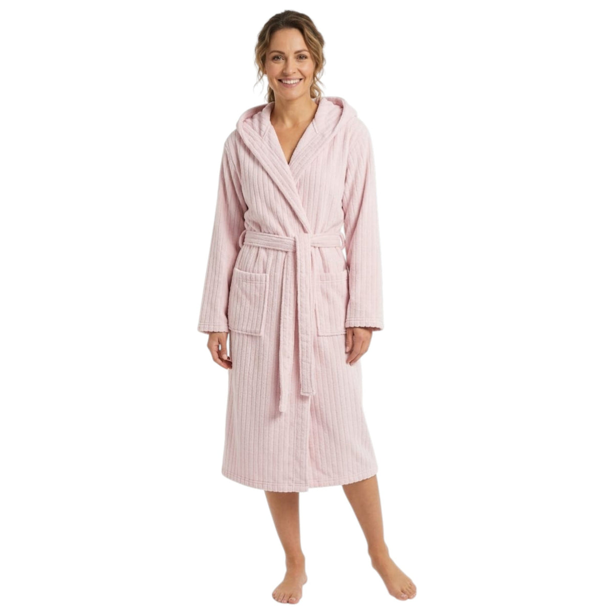 Women's Faux Fur Ribbed Sleepwear Robe&Belt,Light Pink