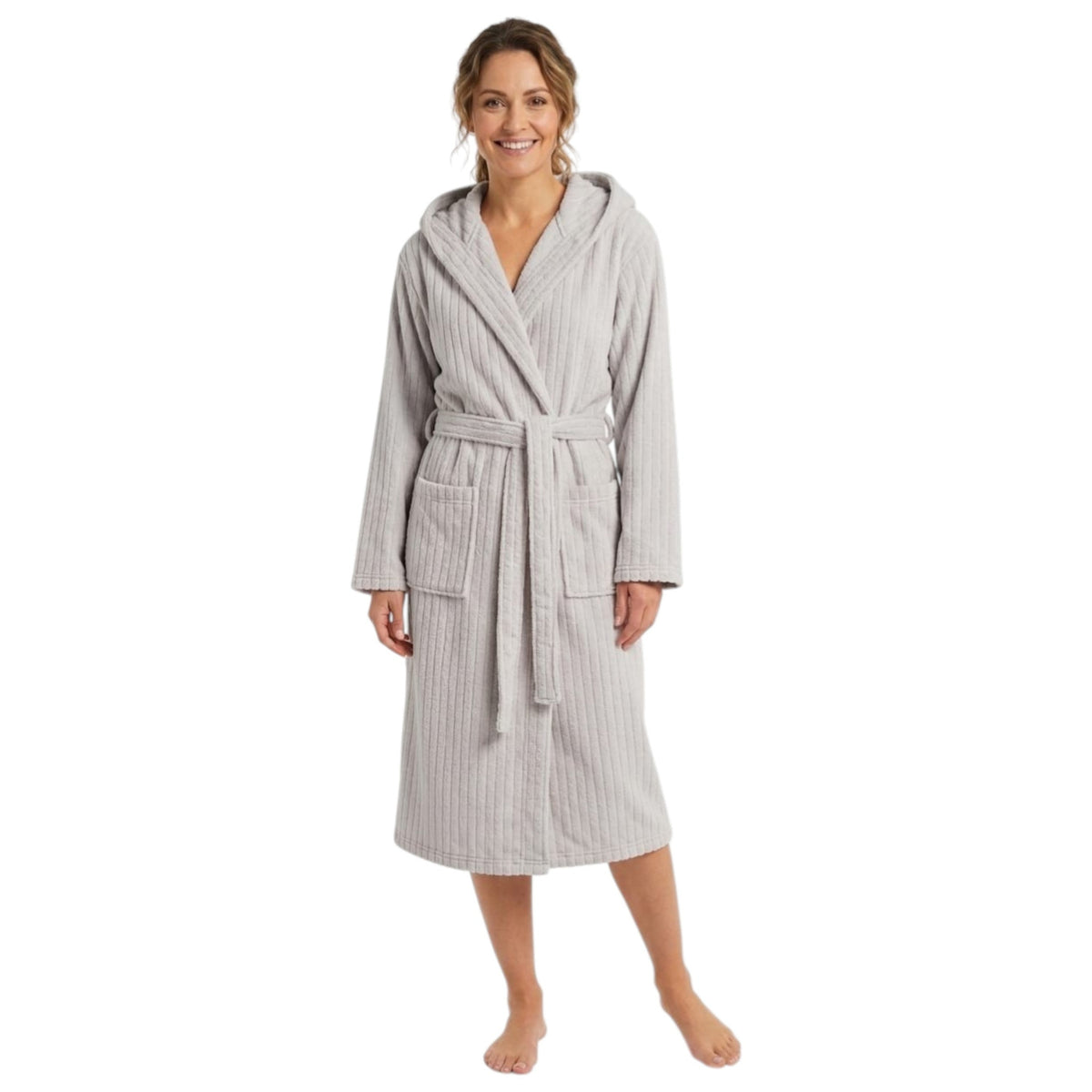 Women's Faux Fur Ribbed Sleepwear Robe&Belt,Grey