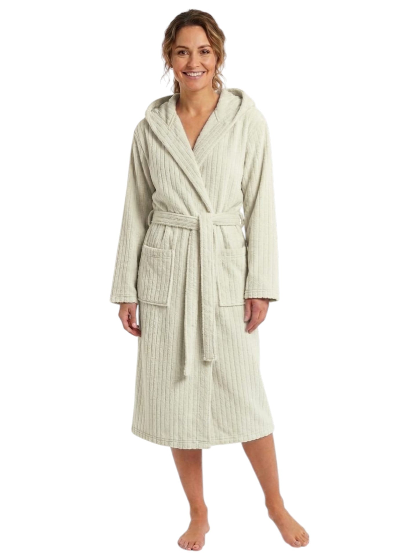 Women's Faux Fur Ribbed Sleepwear Robe&Belt,Mint