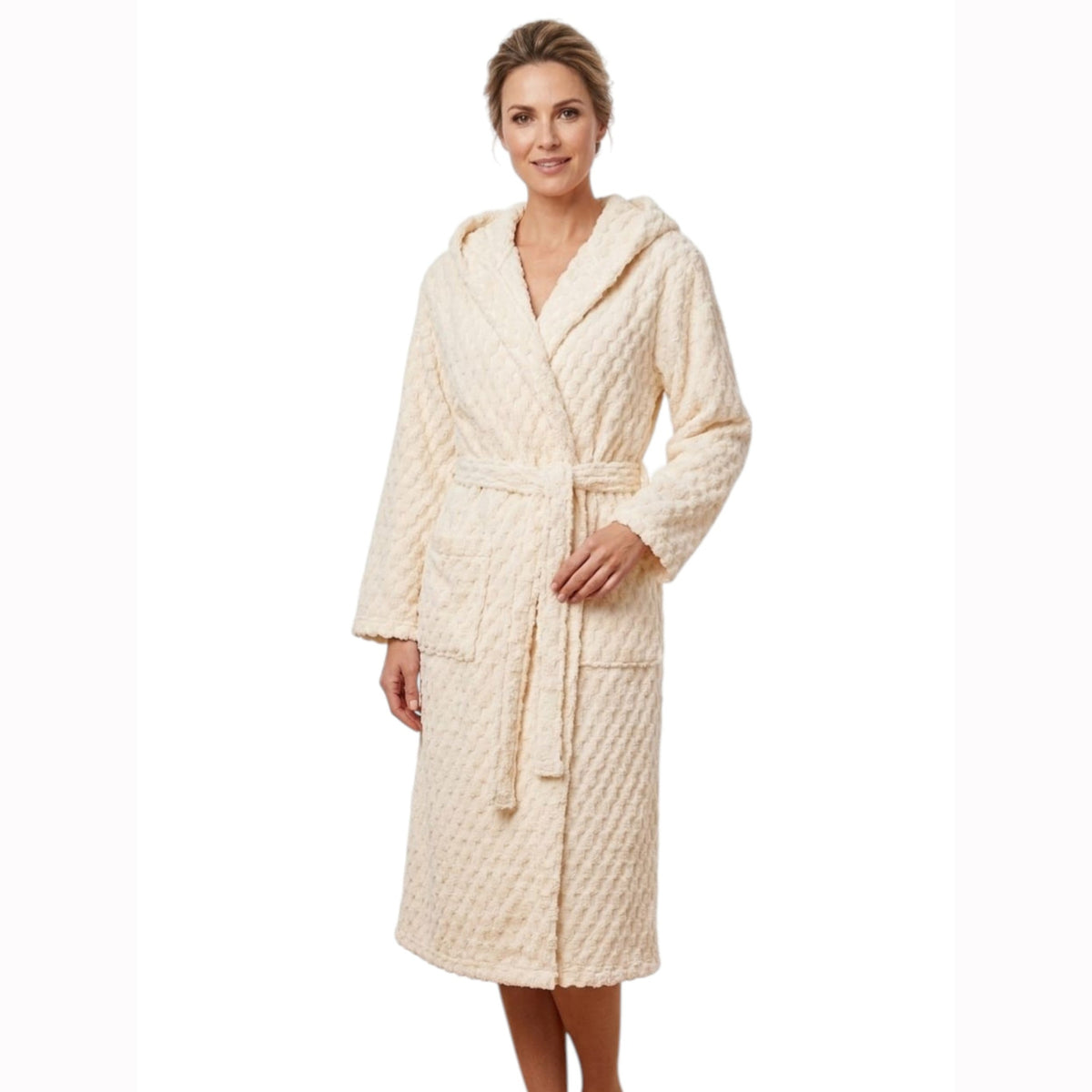 Women's Faux Fur Sleepwear Robe&Belt,Off White