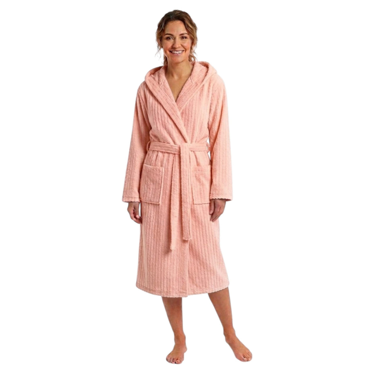 Women's Faux Fur Ribbed Sleepwear Robe&Belt,Pink