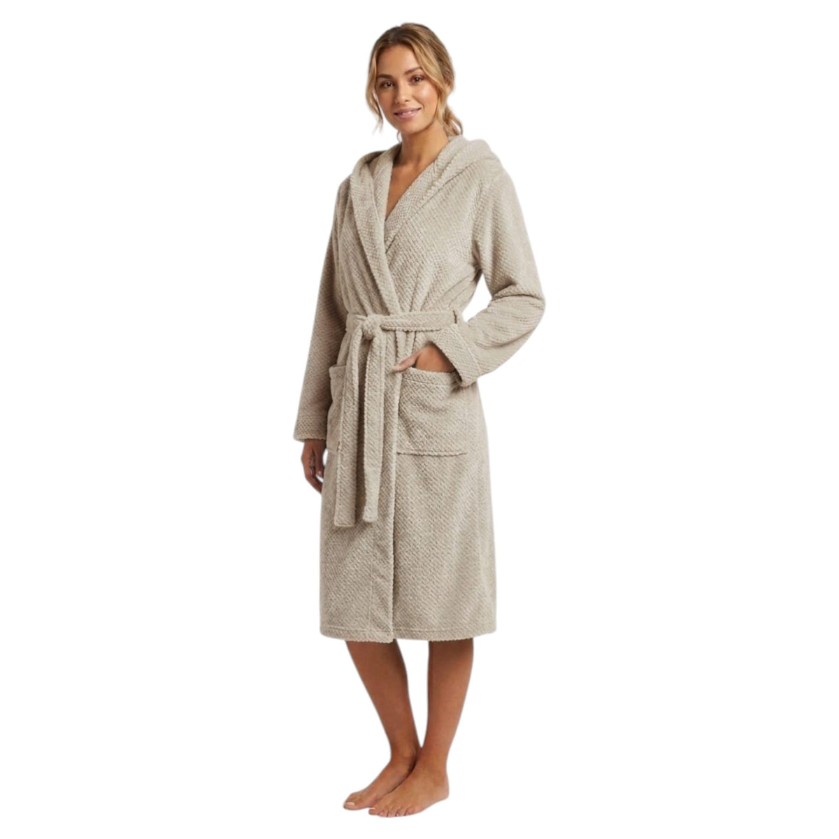 Women's Faux Fur Sleepwear Robe&Belt,Beige
