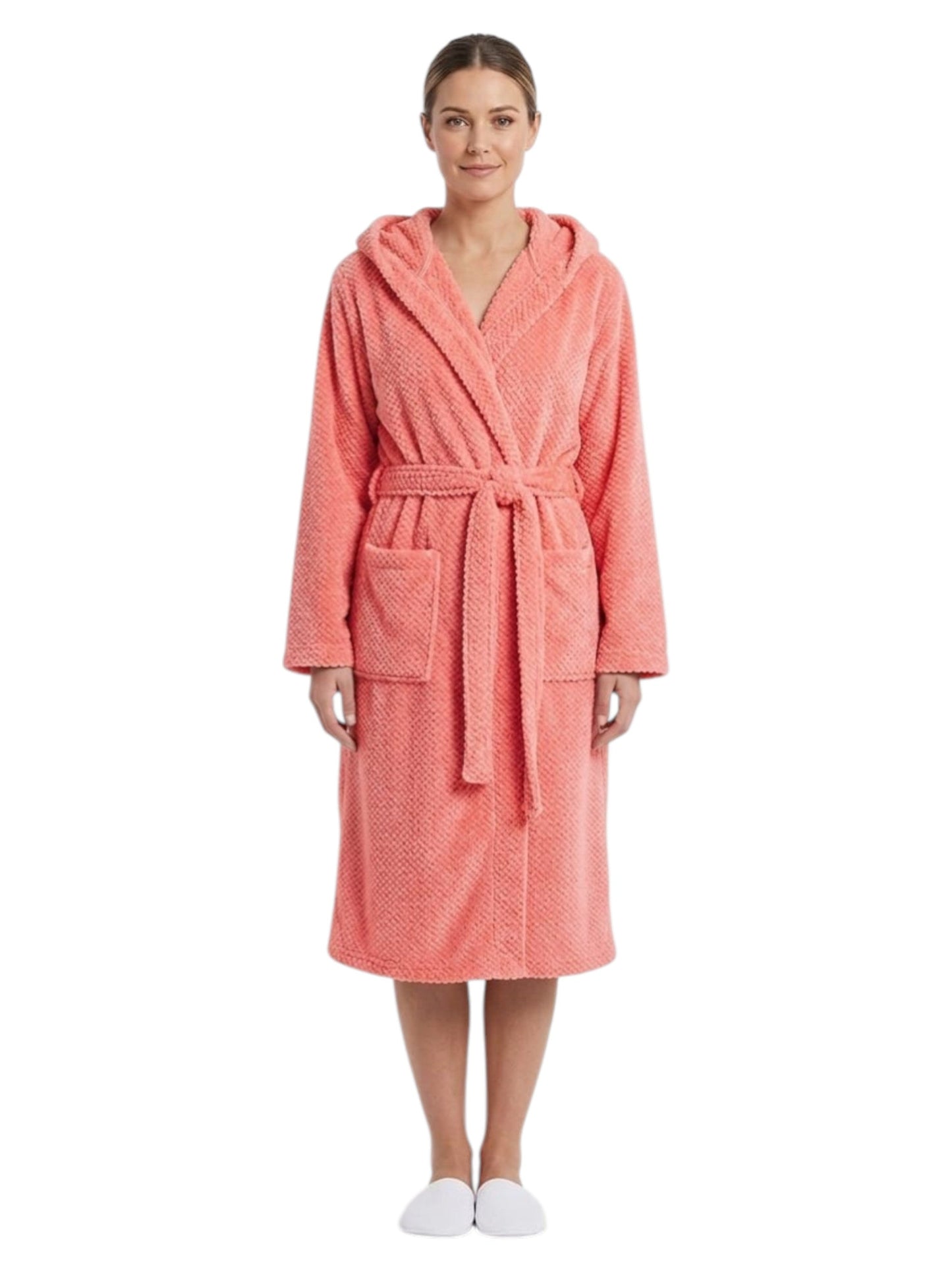 Women's Faux Fur Sleepwear Robe&Belt,Peach