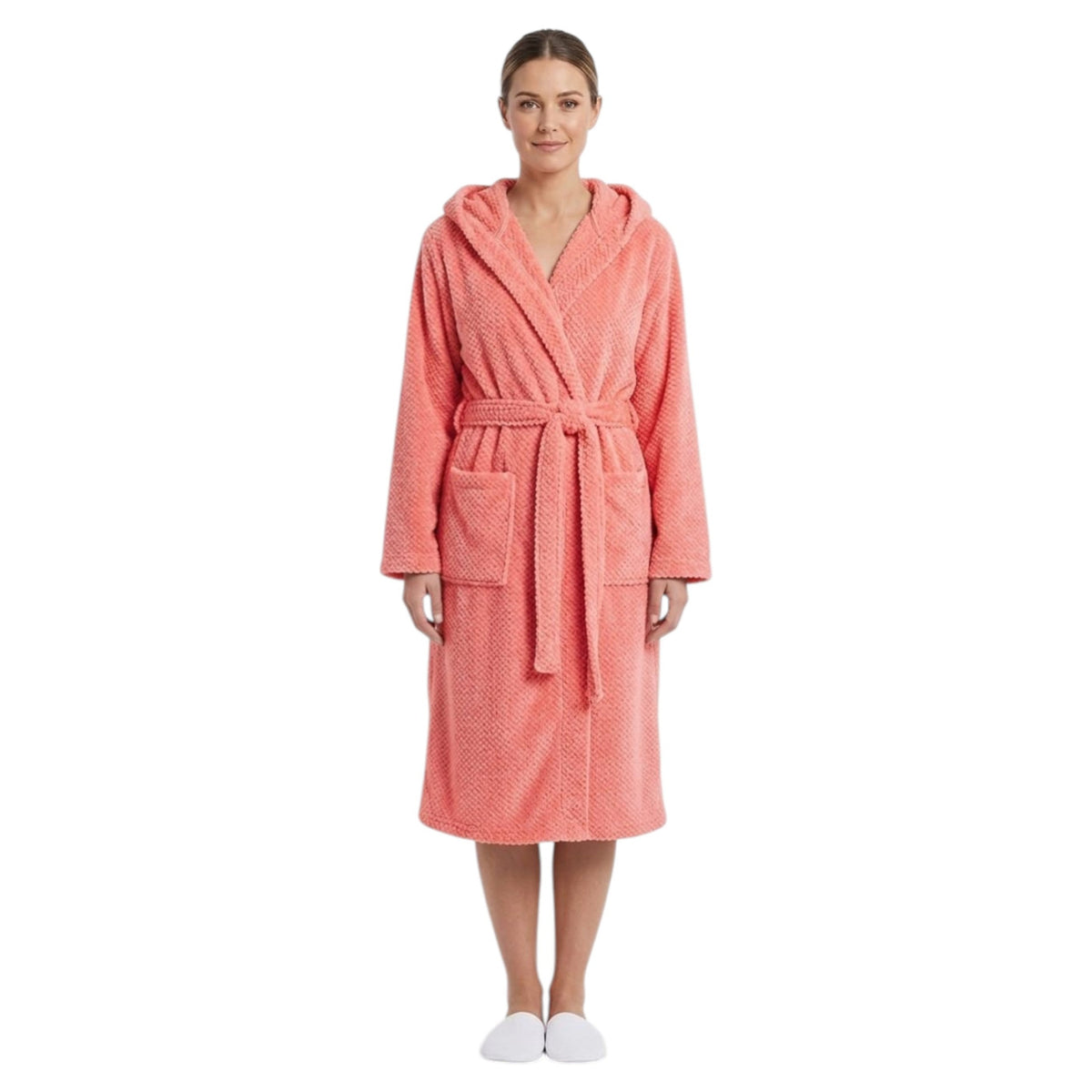 Women's Faux Fur Sleepwear Robe&Belt,Peach
