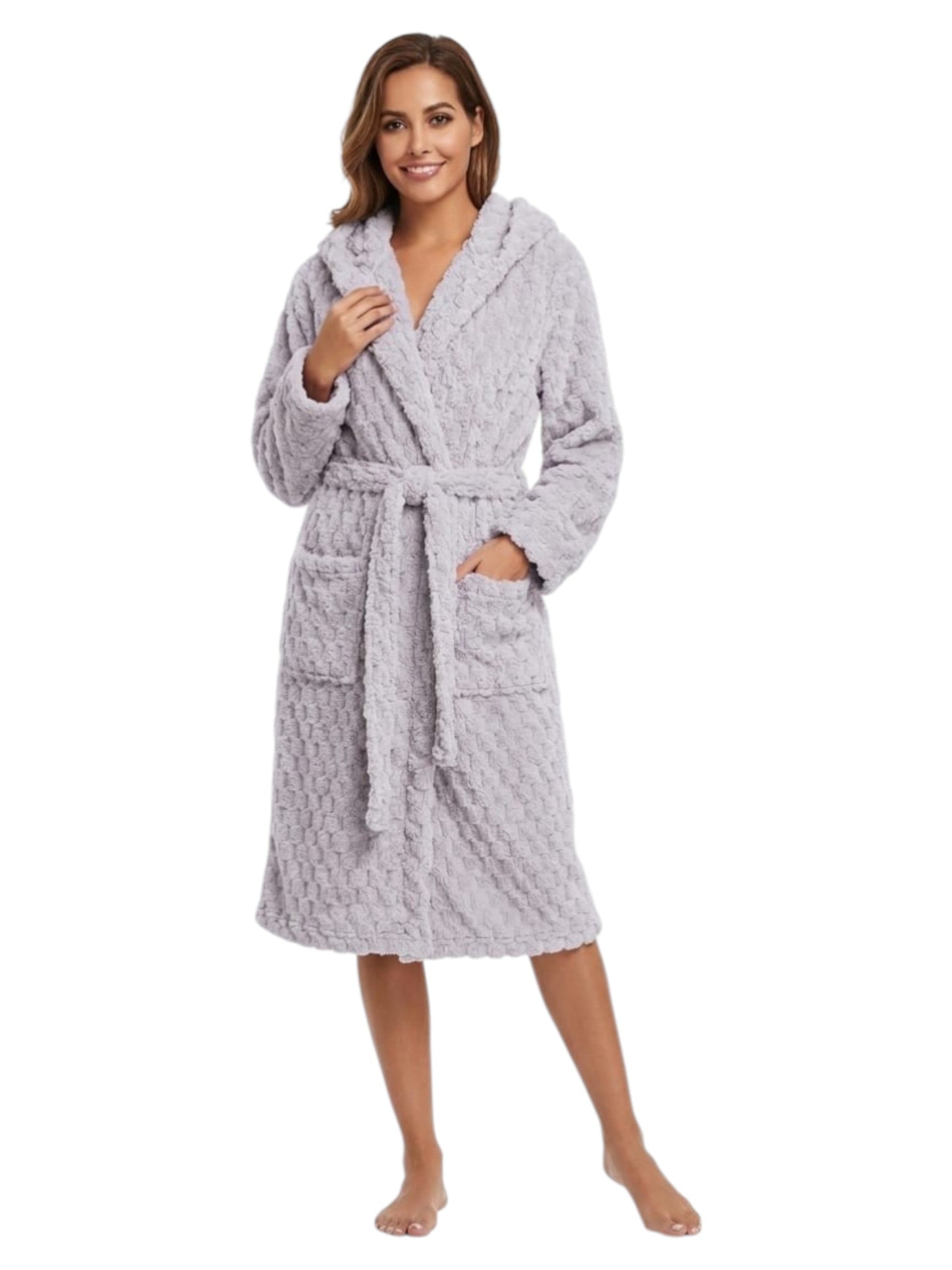 Women's Faux Fur Sleepwear Robe&Belt,Grey