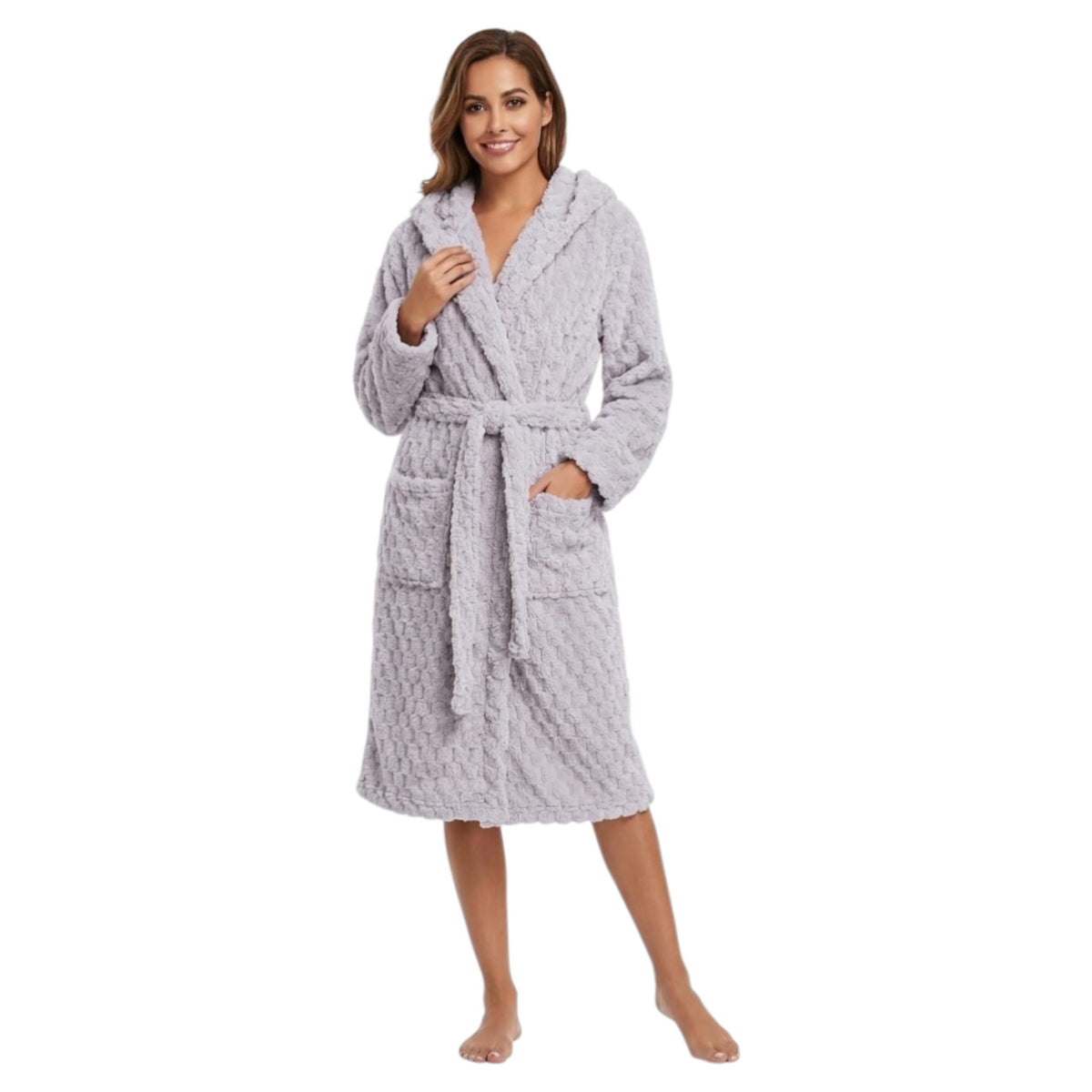 Women's Faux Fur Sleepwear Robe&Belt,Grey