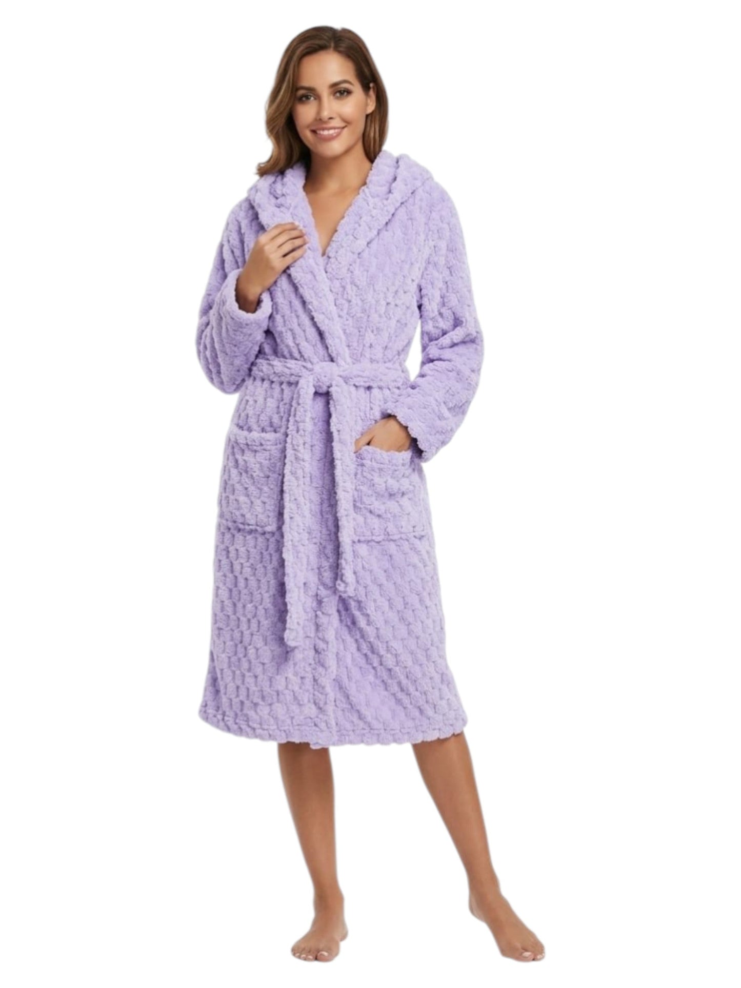 Women's Faux Fur Sleepwear Robe&Belt,Purple