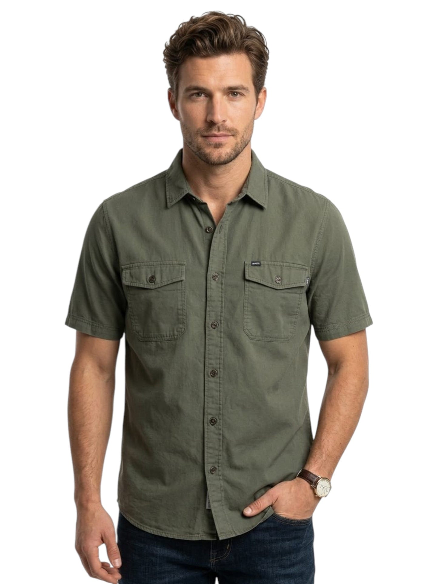 Men's Plain Dress Shirt,Olive