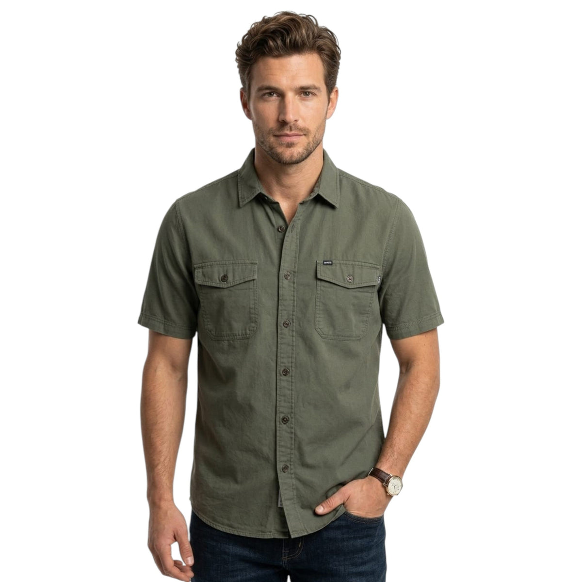 Men's Plain Dress Shirt,Olive