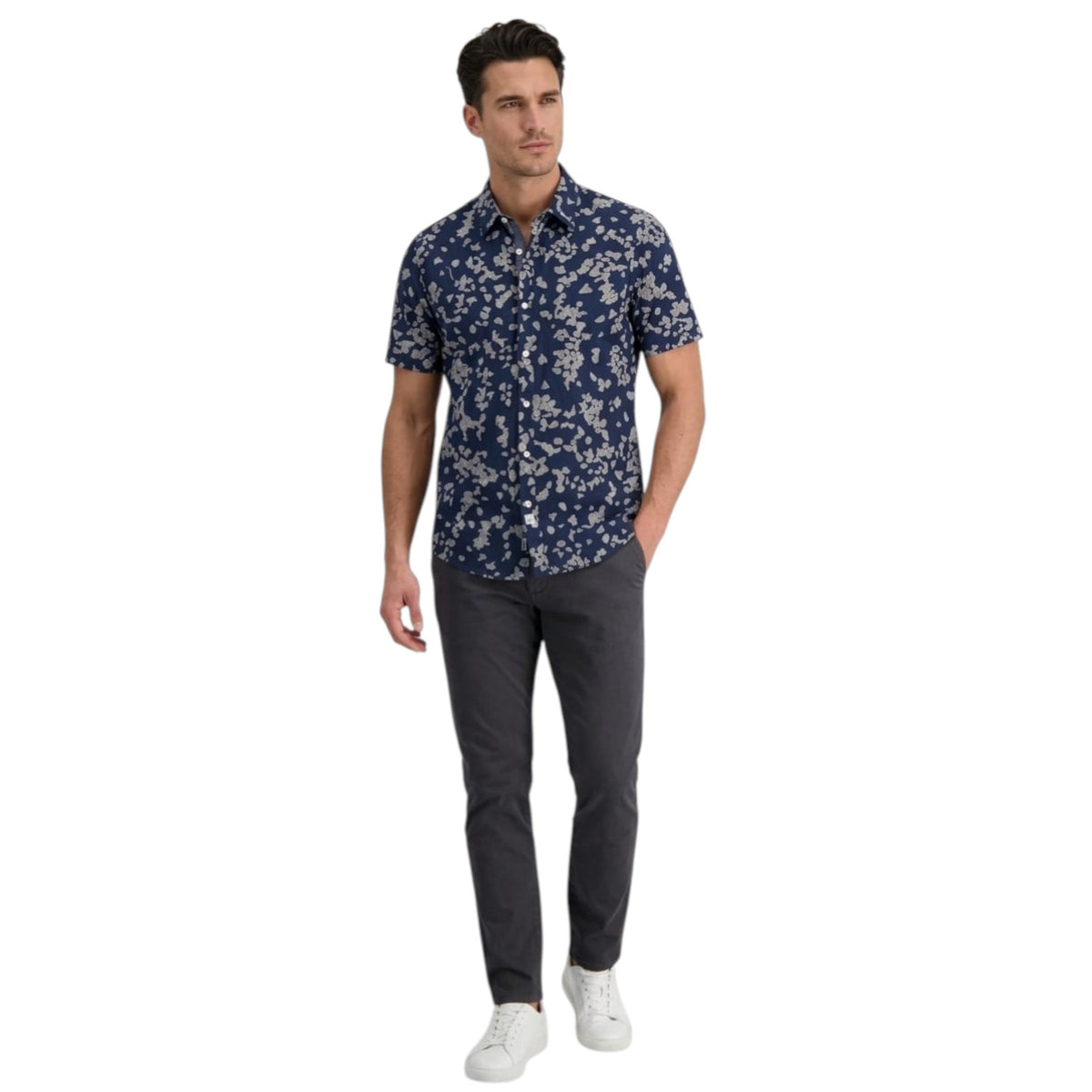 Men's Printed Dress Shirt,Navy