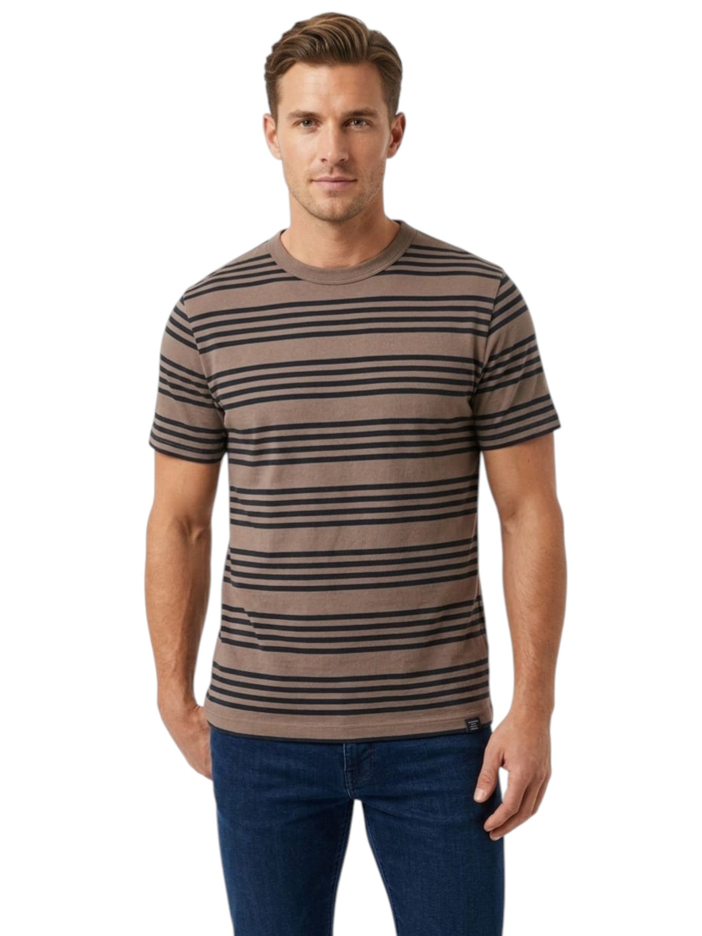 Men's Navy Striped Top,Brown