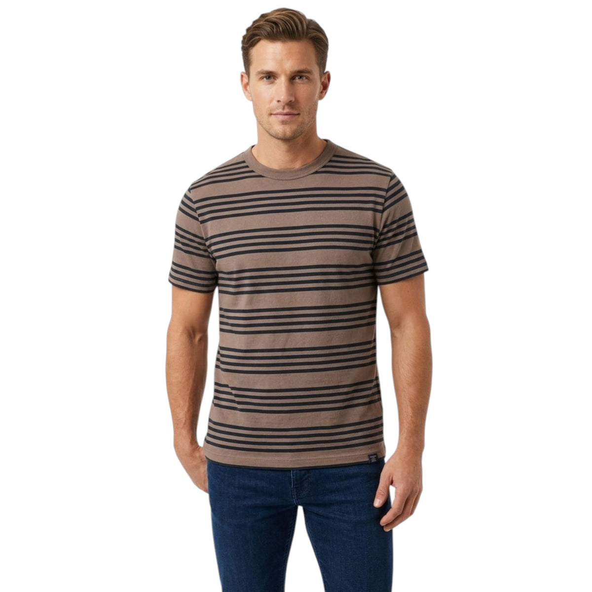 Men's Navy Striped Top,Brown