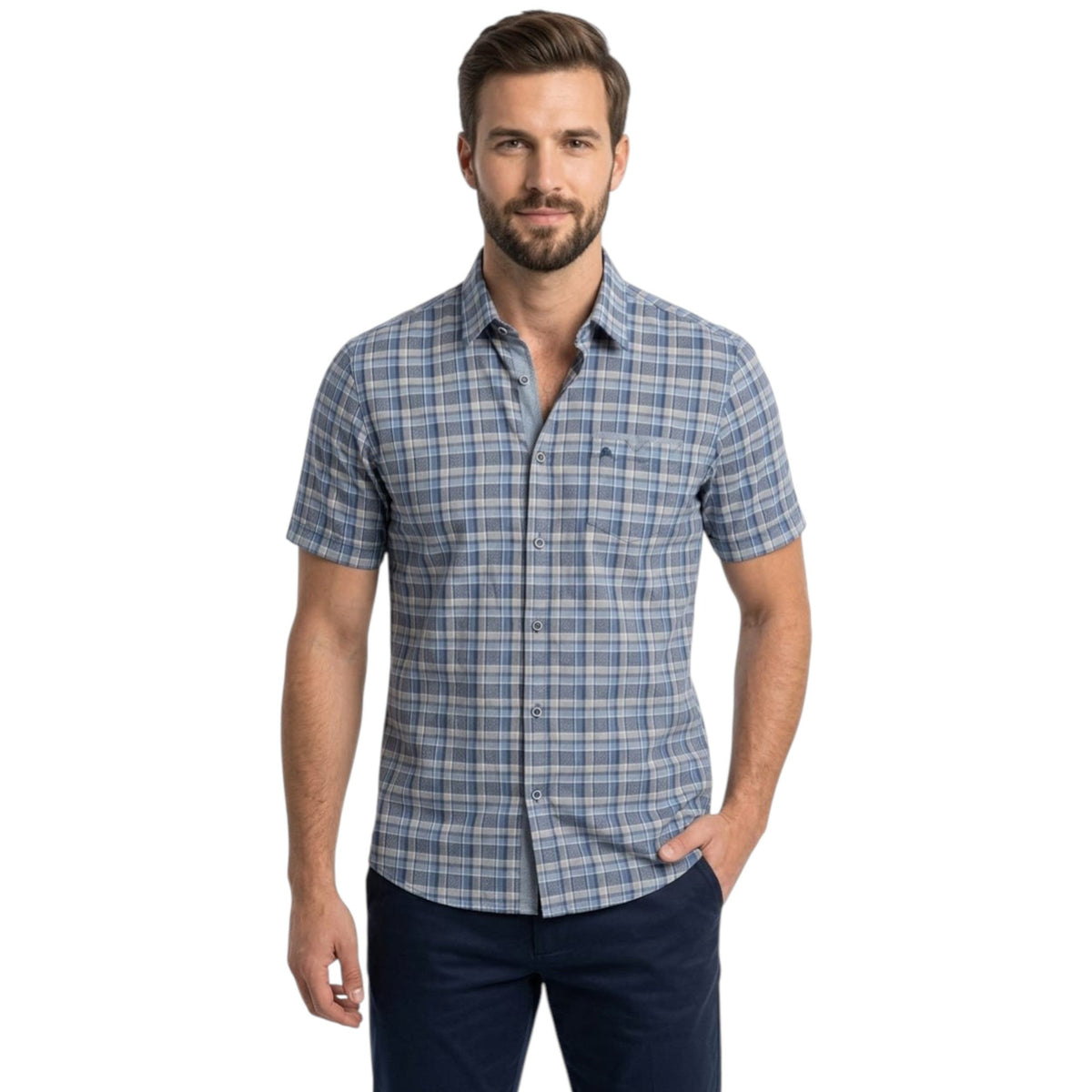 Men's Plaid Dress Shirt,Navy