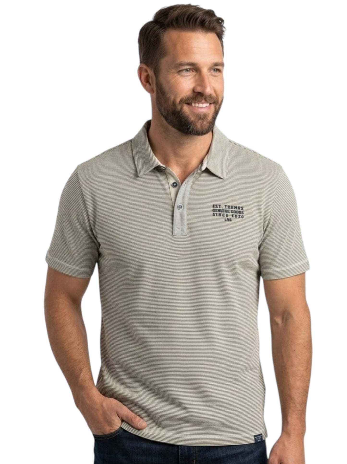 Men's Navy Striped Top,Light Beige