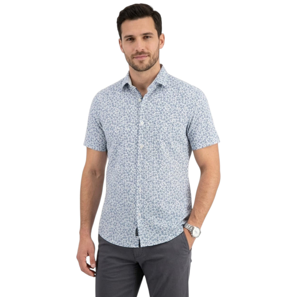 Men's Printed Dress Shirt,White