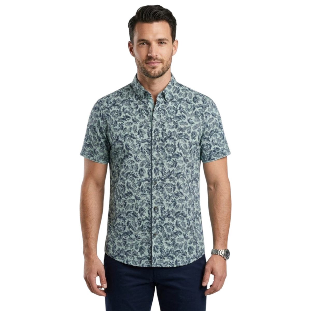 Men's Printed Dress Shirt,Aqua/Navy