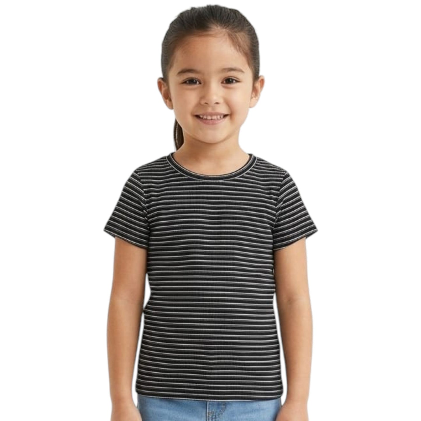 Kids Girl's Stripped Knitted Top,Black