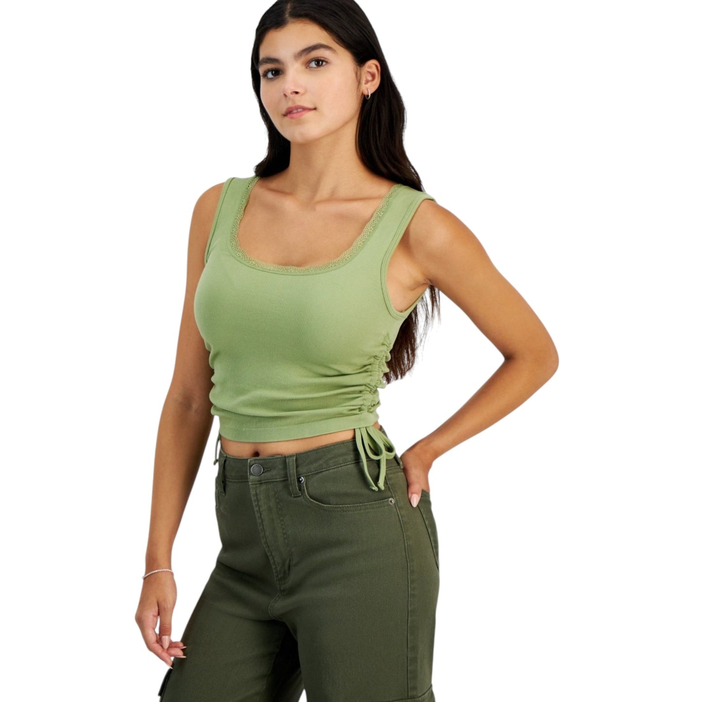 Women's Ribbed Crop Top,Light Olive