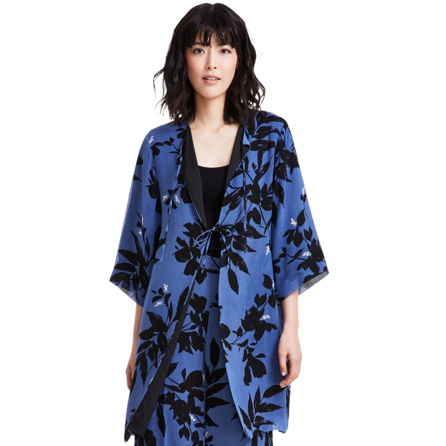 Women's Floral Printed Cardigan,Black/Light Navy