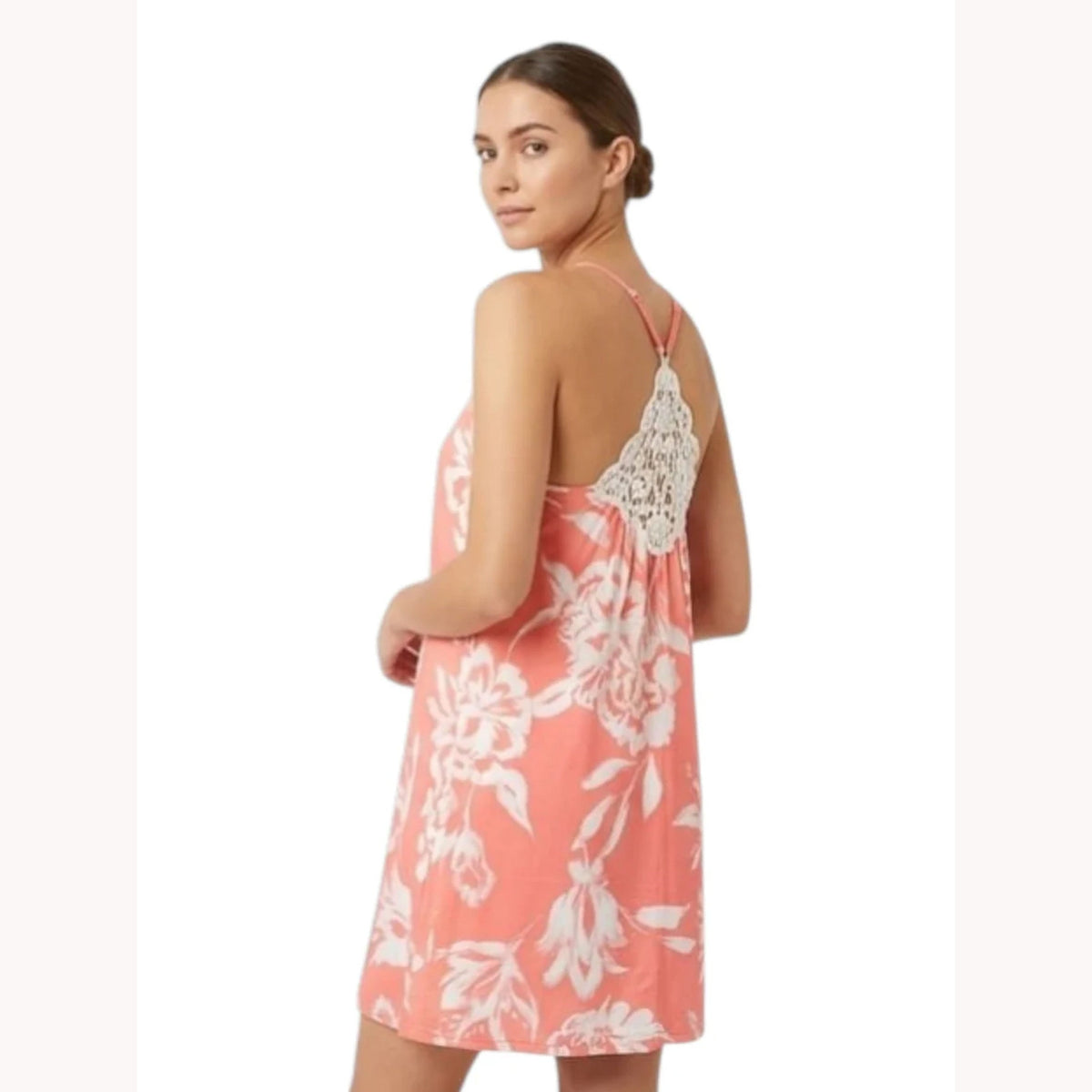 Women's White Printed Sleepwear Robe,Coral
