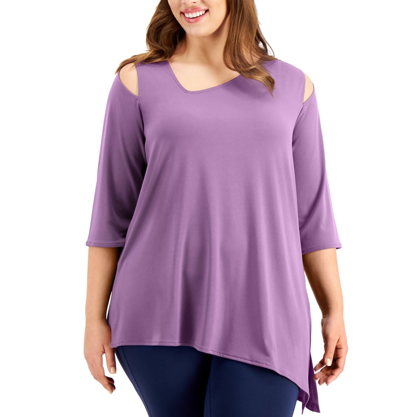 Women's Plain Cold Shoulder Top,Purple