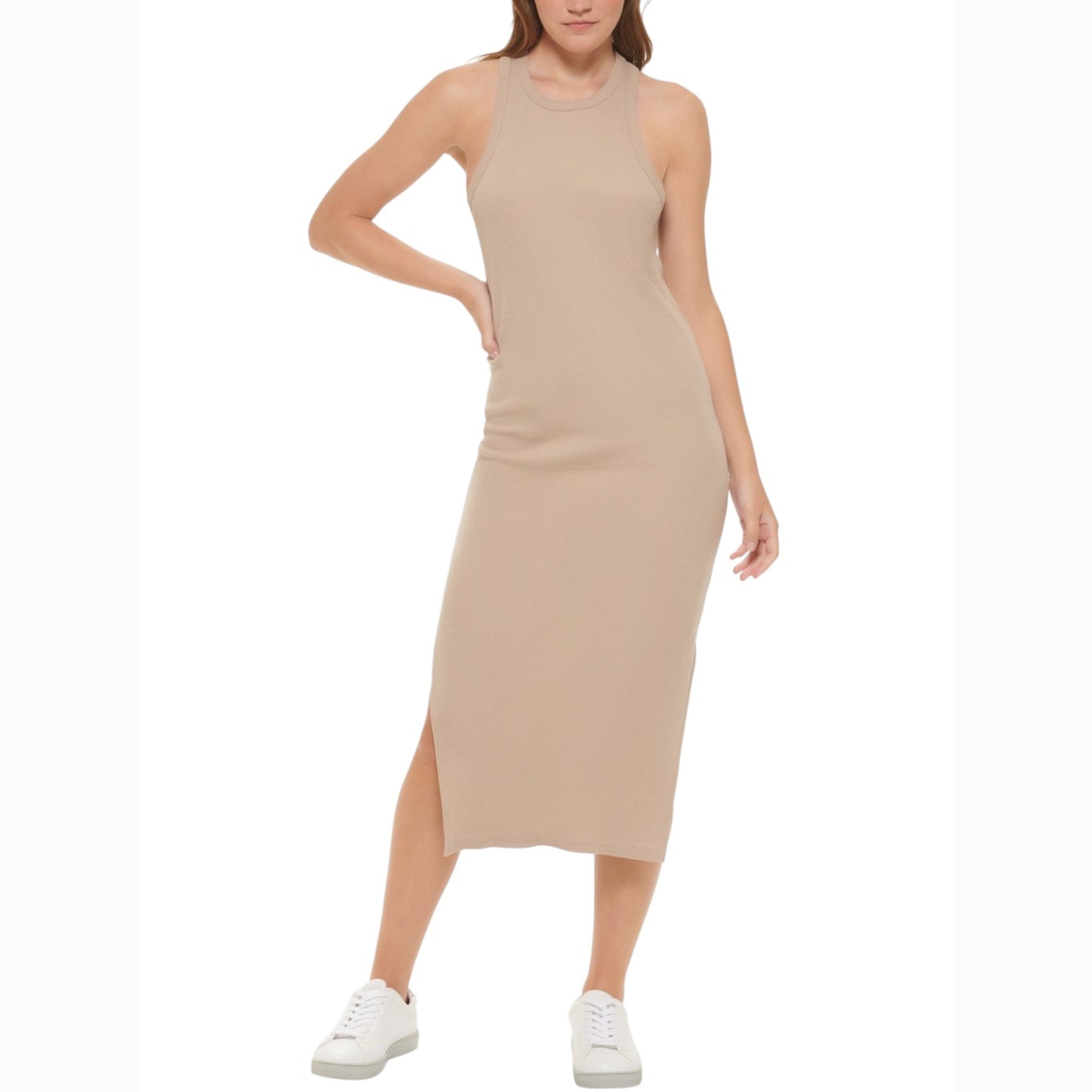 Women's Ribbed Dress,Beige