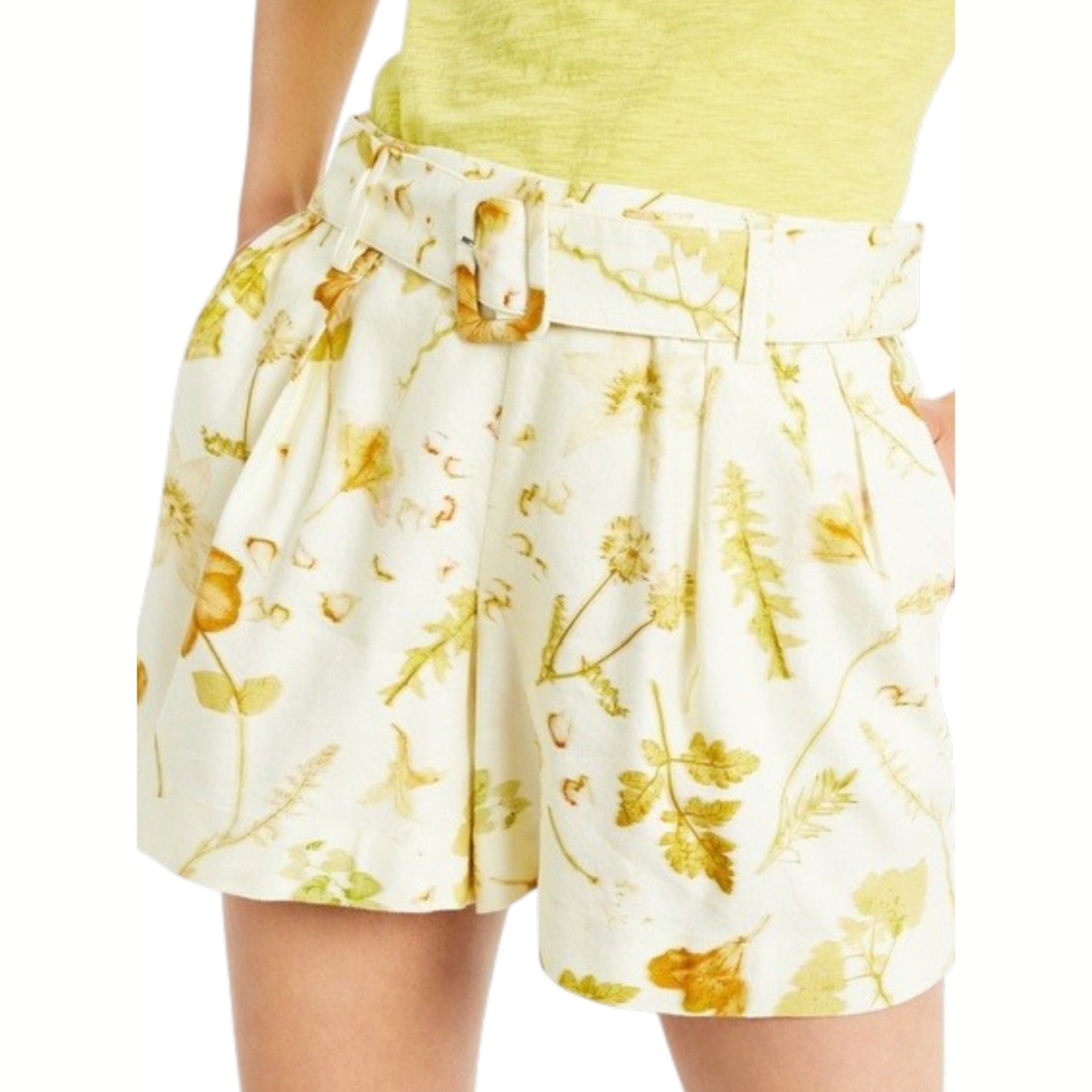 Women's Printed Short&Belt,Cream Yellow