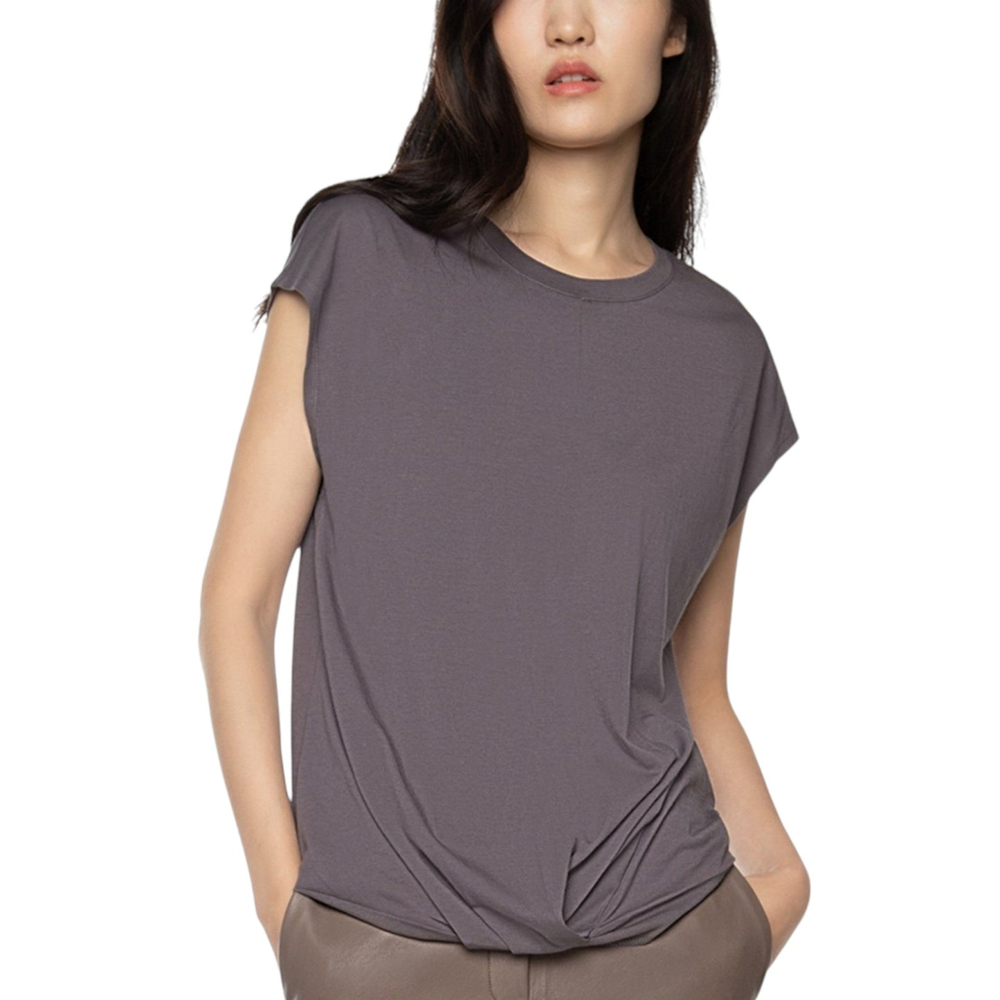 Women's Plain Solid Top,Dark Grey