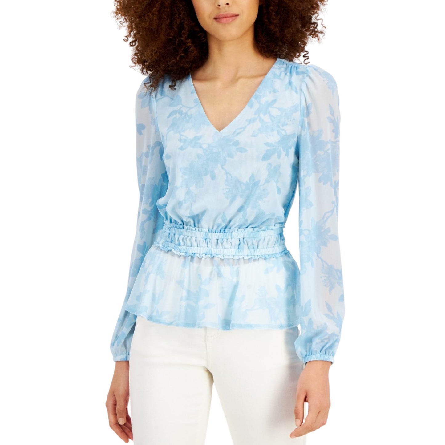 Women's Printed Sheer Top,Light Blue