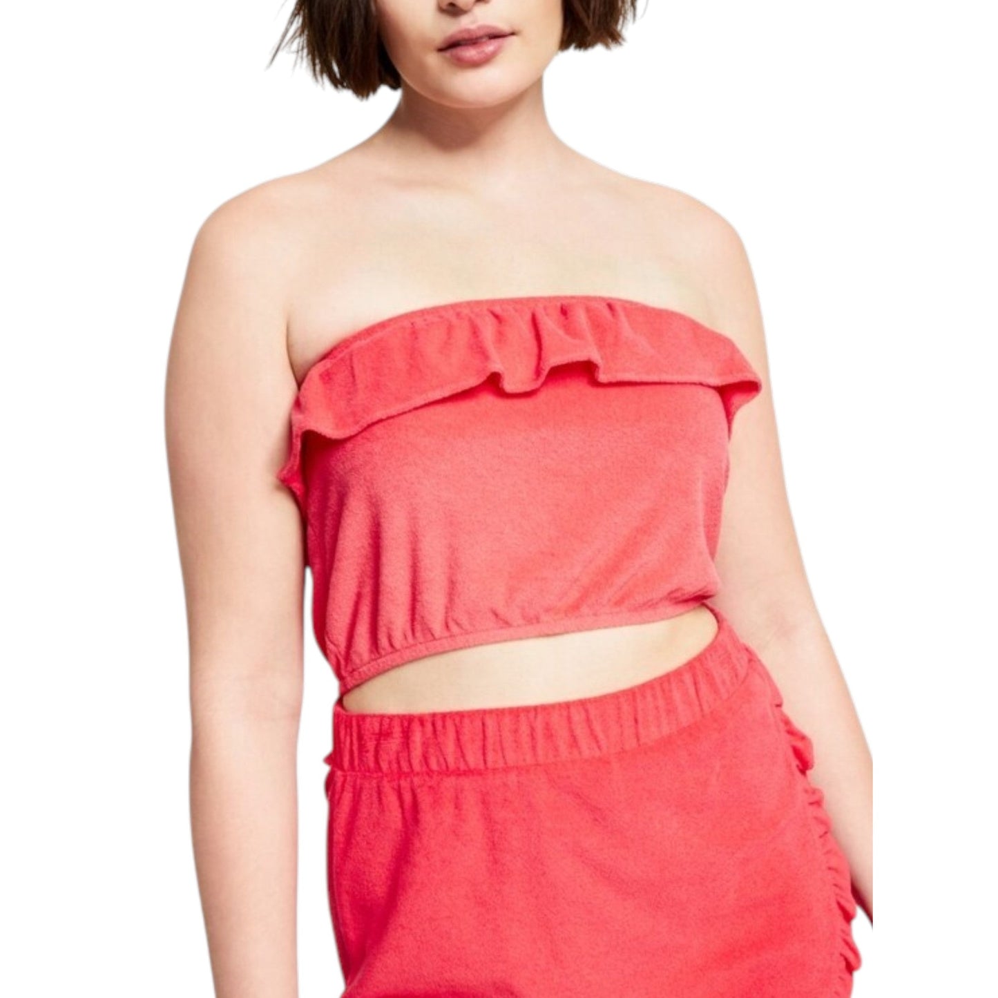 Women's Textured Off Shoulders Crop Top,Coral