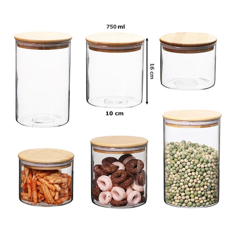 Borosilicate Glass Round Jar Wood Cover 750 ml